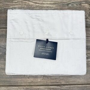 Ralph Lauren Organic Cotton Bethany Jacquard Queen Flat Sheet Silver NEW $215